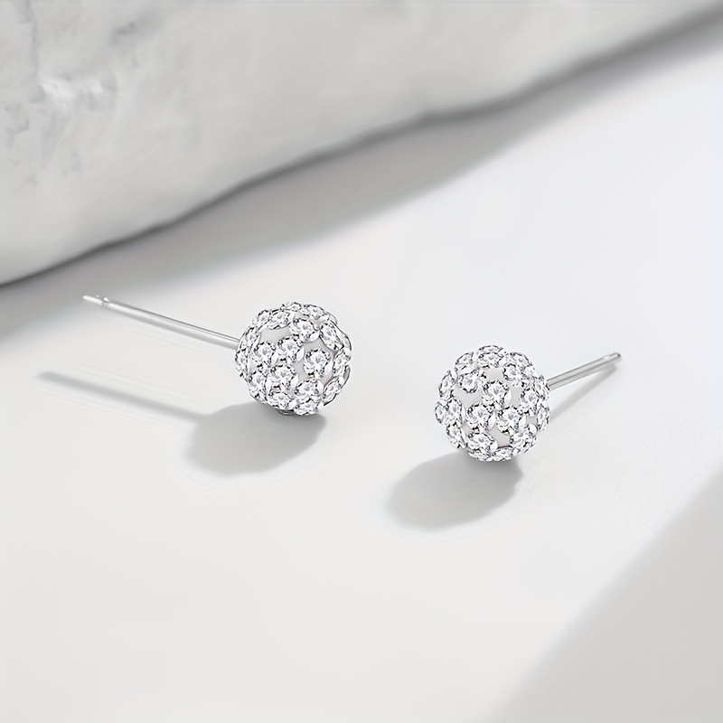 Silvery Full-Moissanite Spherical Stud Earrings